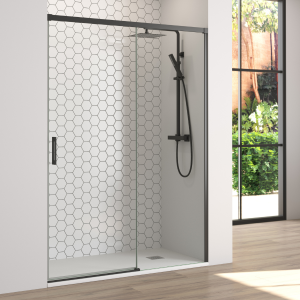Mampara ducha frontal corredera 100 cm (adaptable 95-99cm) negro mate