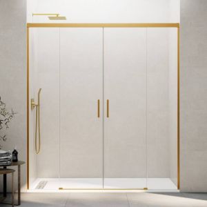 Mampara basic spazio 2 puertas + 2 fijos transparente oro 200 cm