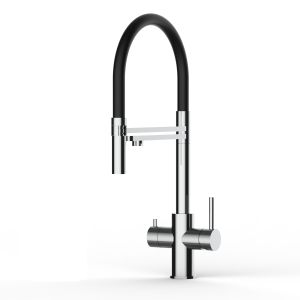 Grifo de cocina 5 vías acero inox ducha 2 chorros amovible, pulido / negro