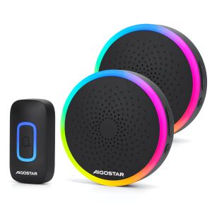 Aigostar timbre inalámbrico exterior ip55,0-120db,60 melodías,negro