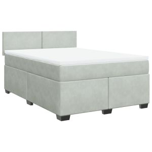 vidaXL cama box spring con colchón terciopelo gris claro 160x200 cm