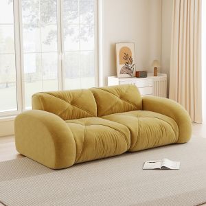 Sofá modular de chenilla amarillo sin estructura diseño flexible para salón