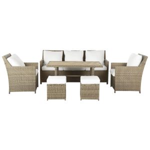 Conjunto de jardín con mesa y otomana 5 plazas fonti con cojines marrón