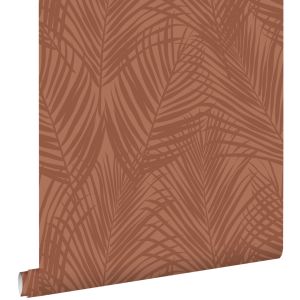 Estahome papel pintado hojas de palmera rojo barro cocido 53 cm x 10.05 m