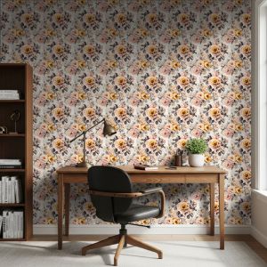 Papel floral romántico rosas clásicas color amarillo oro 60cm por 300cm