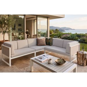 Conjunto esquinero de jardín 6 plazas castella metal gris izquierda