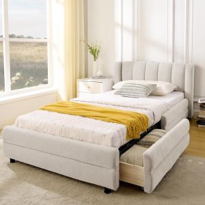 Cama individual 90x200cm con almacenaje 2 cajones usb beige