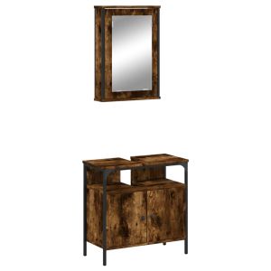 vidaXL set de muebles baño 2 pzas madera contrachapada roble ahumado
