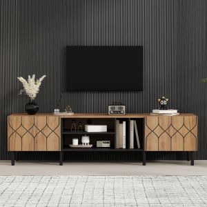 Mueble de tv para salón con 2 puertas y 4 huecos negro natural 50x180x40cm