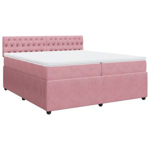 vidaXL cama box spring con colchón terciopelo rosa 200x200 cm