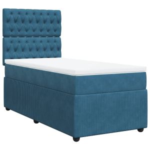 vidaXL cama box spring con colchón terciopelo azul 90x190 cm