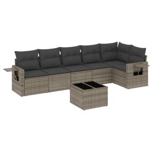 vidaXL set de sofás de jardín 7 piezas con cojines ratán pe gris