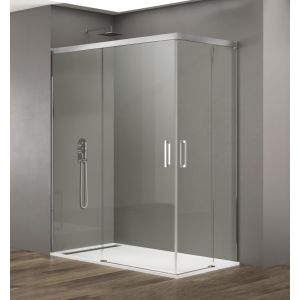 Mampara angular basic transparente cromo 140x80 cm