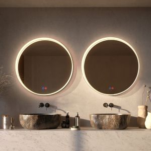 LEDimex-espejo LED bolonia ø60 negro mate–luz fría 6500 k