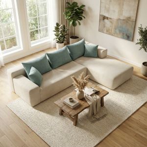 Sofá de salon luna blanc 3 plazas - velours côtelé -blanc sauge droite
