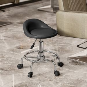 Taburete con ruedas ajustable 59-75 cm cuero sintético negro