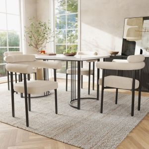 Conjunto de 2 sillas de comedor tapizadas beige con estructura de hierro