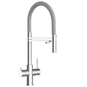 Grifo cocina 5 vías acero inox ducha 2 chorros amovible, cepillado / gris