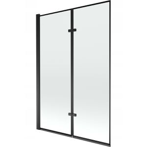 Mampara de bañera 2 hojas transparente, 120x150 cm, perfil negro