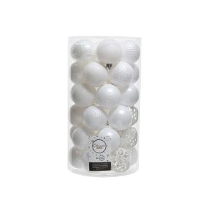 Tubo con 37 bolas blancas decorativas para árbol de navidad ø6cm
