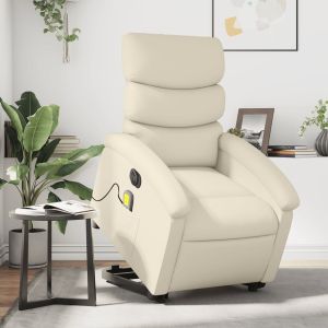 Sillón de masaje elevable eléctrico cuero sintético crema qweo7120