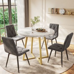 Mesa 80x80cm moderna con tablero blanco y patas doradas