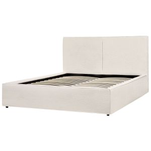 Cama con almacenaje moissac bouclé blanco crema 160 x 200 cm
