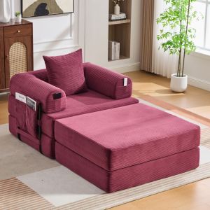 Sillón relax pana rojo vino con reposapiés y cojín