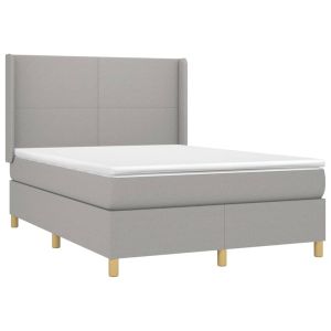 vidaXL cama box spring con colchón tela gris claro 140x200 cm