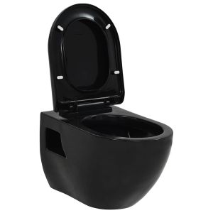 vidaXL inodoro de pared de cerámica negro