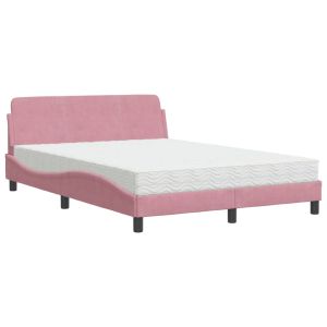 vidaXL cama con colchón dover terciopelo rosa 140x200 cm