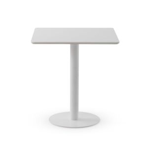 Mesa melamina blanca 70x70, pie central metálico blanco, 70x70x75cm