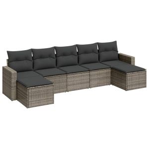 vidaXL set de sofás de jardín 7 piezas con cojines ratán pe gris
