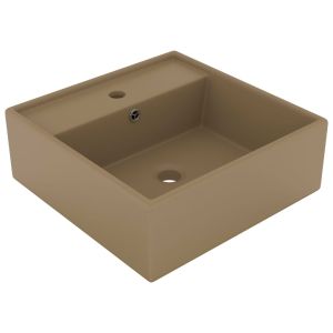 vidaXL lavabo lujoso cuadrado rebosadero cerámica crema mate 41x41 cm