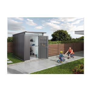 CASETA METALICA BIOHORT JARDIN AVANTGARDE A7 DOBLE PUERTA COLOR GRIS CUARZO