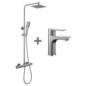 Kibath pack columna y grifo termostático den acabado cromo brillo de latón
