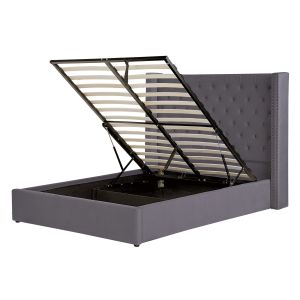 Cama con almacenaje lubbon terciopelo gris 140 x 200 cm