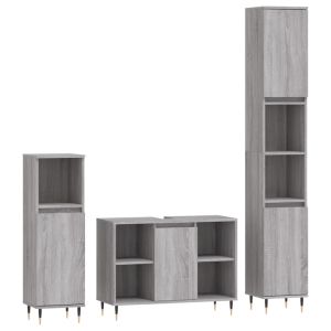 vidaXL set de muebles de baño 3 pzas madera contrachapada gris sonoma