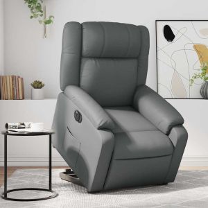 Sillón de masaje elevable eléctrico cuero sintético gris qweo8514