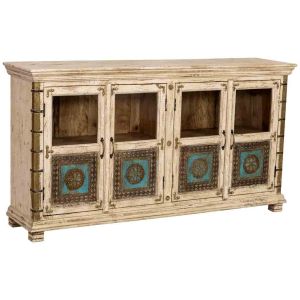 Aparador de madera artesanal blanco 170x40x90h cm