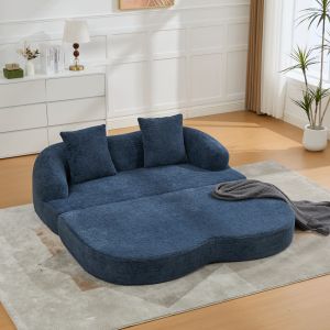 Sofá cama 2 plazas chenilla azul marino plegable con 2 cojines