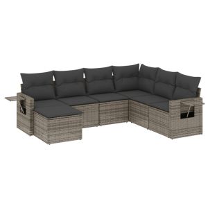 vidaXL set de sofás de jardín 7 piezas con cojines ratán pe gris