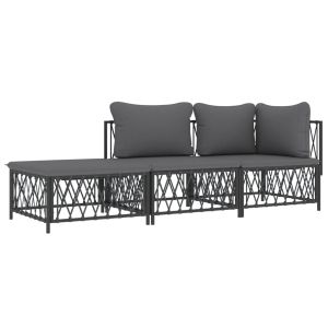 vidaXL juego muebles de jardín 3 pzas y cojines acero gris antracita