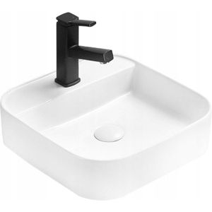 Lavabo cerámico sobre encimera, 40x40x11 cm, blanco