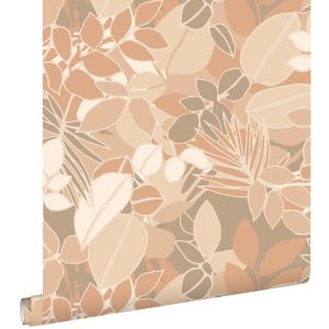Estahome papel pintado hojas beige y rojo barro cocido clara 50 x 900 cm