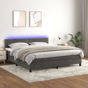 Cama box spring colchón y LED terciopelo gris oscuro 160x200 cm es9951