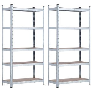 Pack 2 estanterías modulares galvanizadas 5 baldas ajustables 180x90x40cm