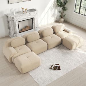 Sofá modular esquina pana beige sin montaje ergonómico antideslizante