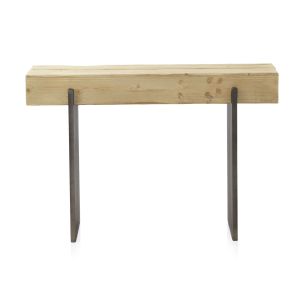 Consola chapada en abeto con patas lacadas metalizado, 120x35x81,5cm