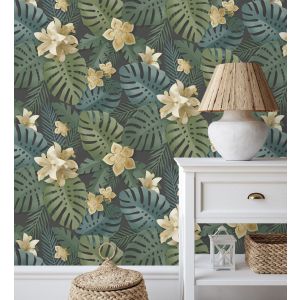 Papel pintado gaulan de hojas y flores tropicales  tonos 5.23m²